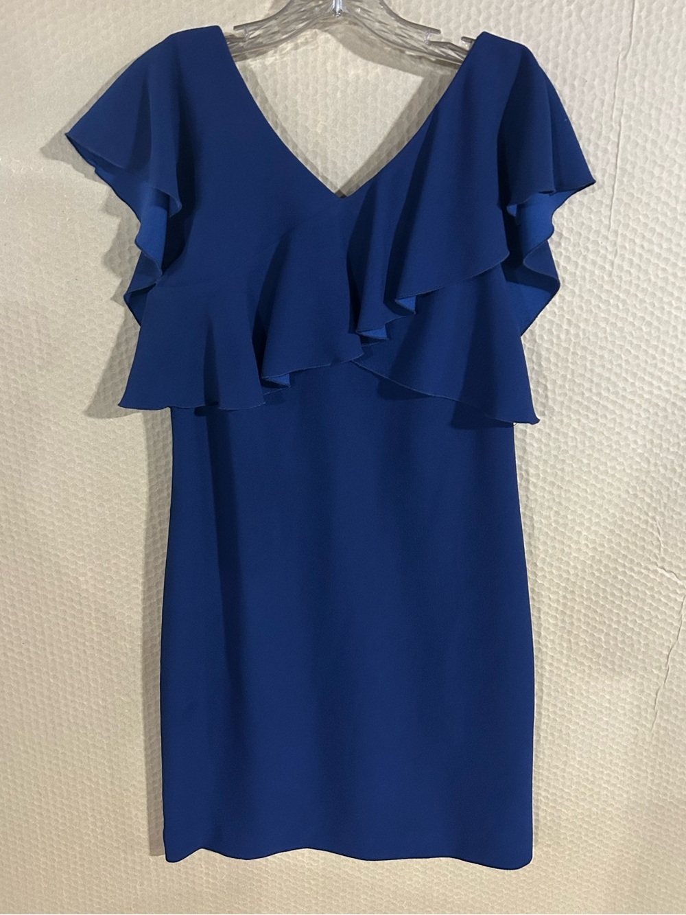 Trina Turk Royal Blue Ruffle V-Neck Mini Dress